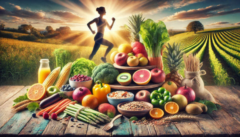 A vibrant, wide aspect ratio scene that blends elements of healthy living and longevity