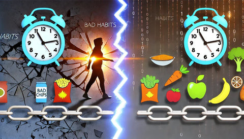 A visual representation of breaking unhealthy habits and building healthy ones.