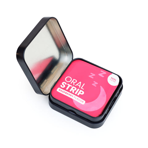 DreamEase raspberry strips: melatonin & botanicals for deep sleep and energized mornings.