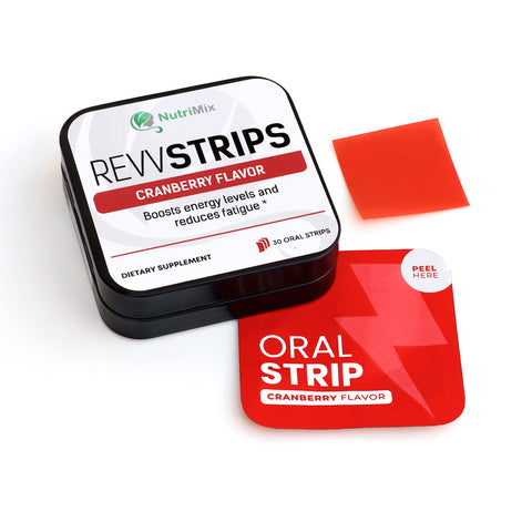 Single RevvStrip dissolving on tongue for jitter‑free focus and energy