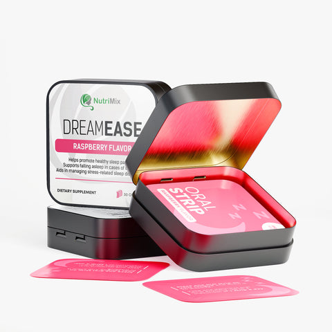 DreamEase oral strip packaging with open case on a white background