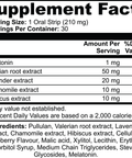 Supplement Facts for DreamEase raspberry oral strips: Serving Size 1 strip (dissolvable); Servings Per Container 30; Active per serving – Melatonin, Valerian root extract, Lavender extract, Chamomile extract, Hibiscus extract; Other ingredients and allergen-free, non-GMO