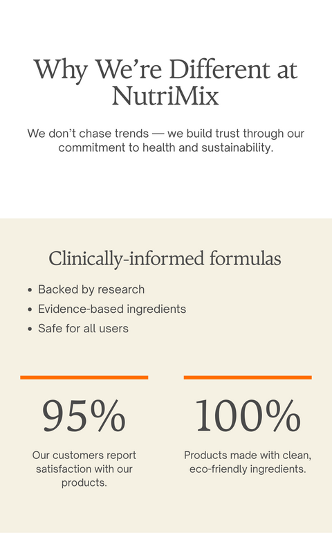 NutriMix advertisement with a group of people and their commitment to health and sustainability.