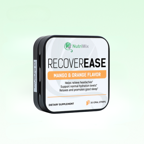 NutriMix RecoverEase dietary supplement packaging on a light green background