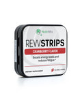 RevvStrips tin and strips displayed with icons for energy, stamina, and clarity